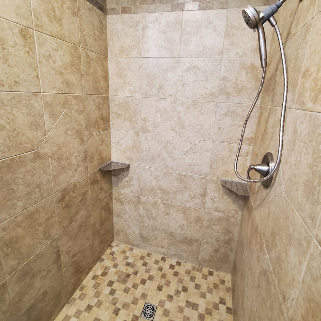 bathroom tile installation detail close up