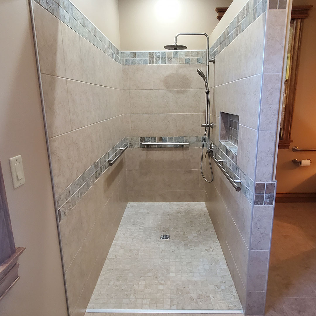 Custom tile shower with built-in niche in Loudonville, Ohio
