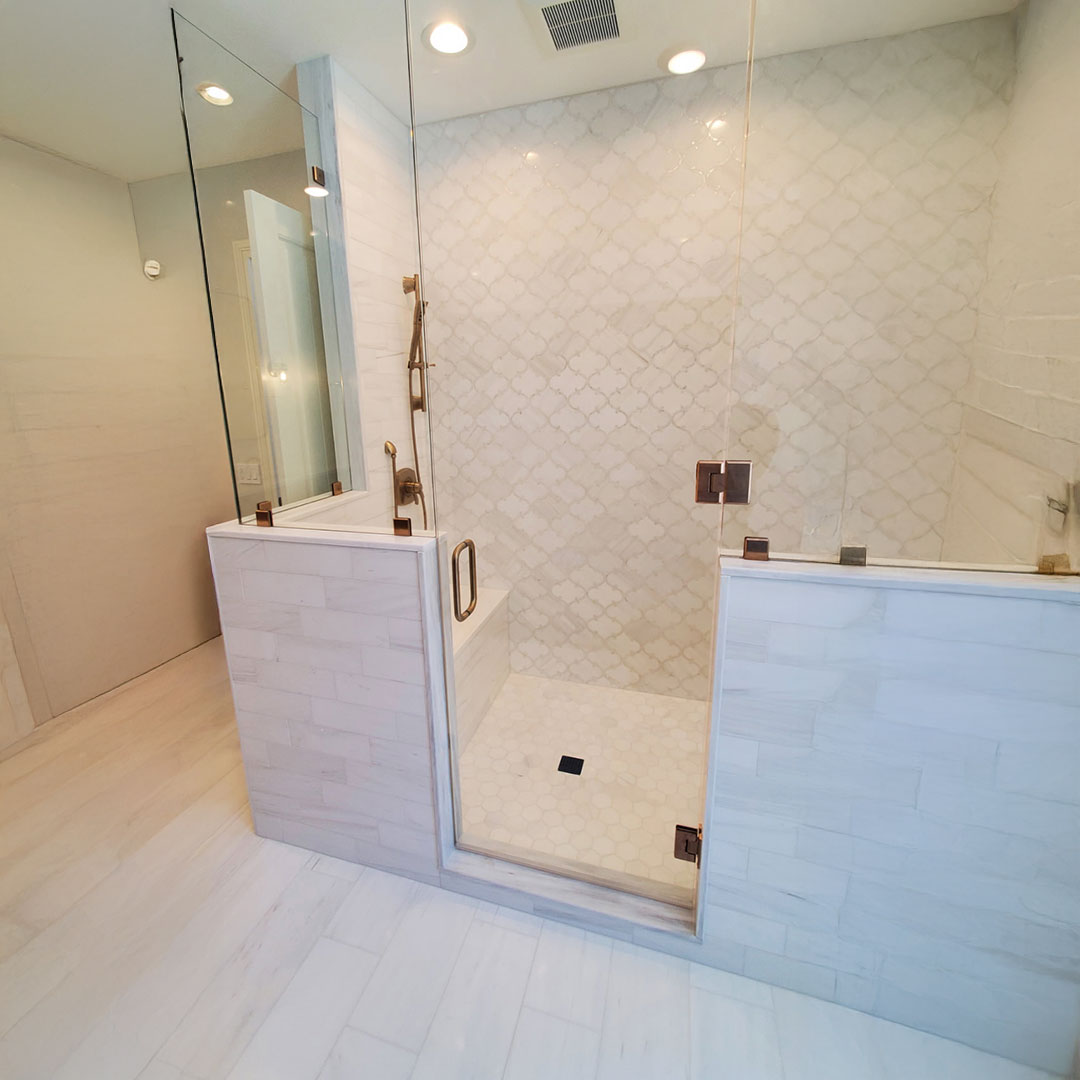 finished bathroom remodel with custom tile
