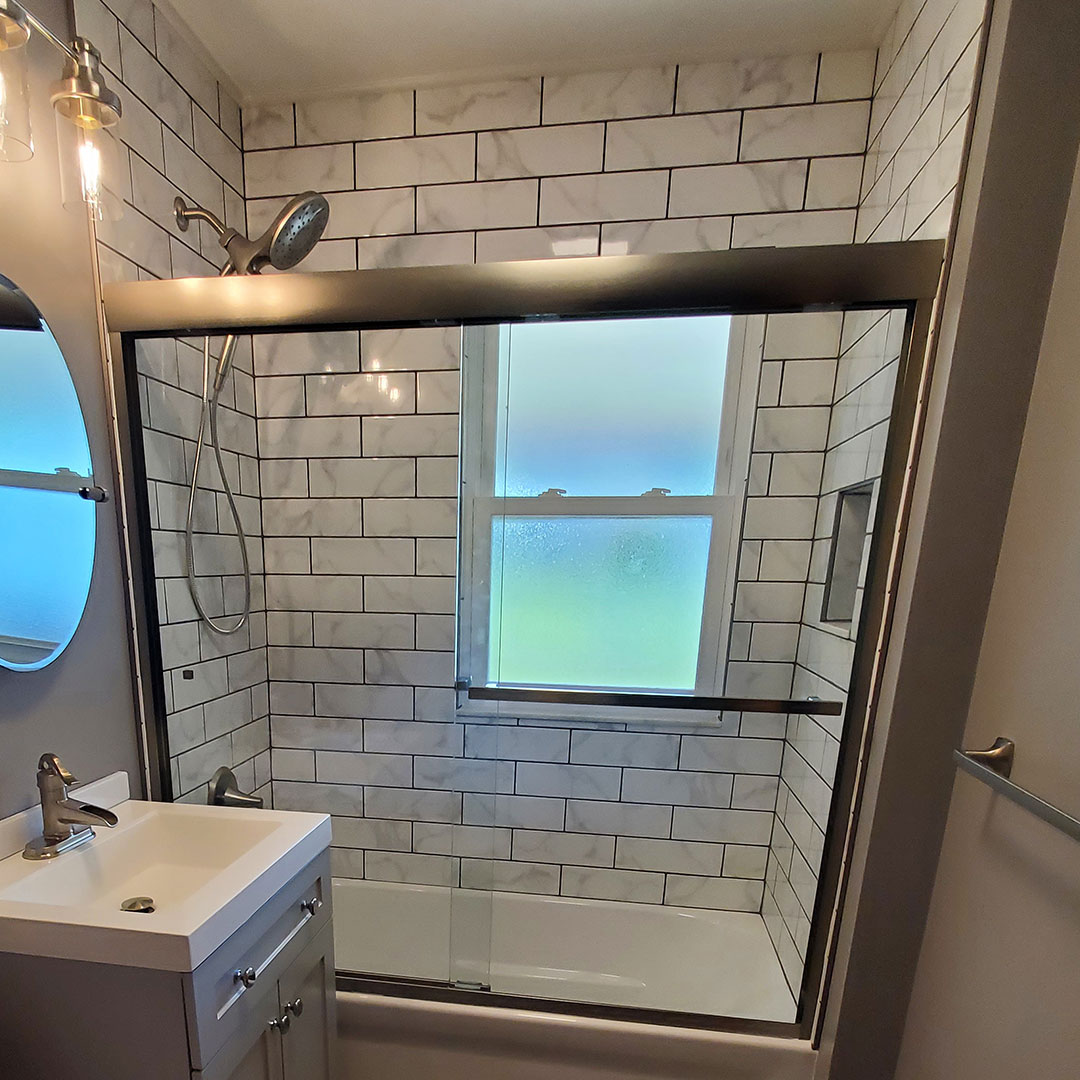 Tile shower with glass enclosure in Mansfield, Ohio